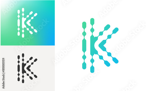 "K" initial logo. Technology logo template. Computer processor. Internet. Machine intelligence.