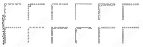 Chinese Frame Corner Ornament Set. Traditional Decorative Border Frame Line Collection. Elements with Line, Corner and Borders. Editable Stroke. Isolated Vector Illustration