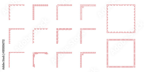 Chinese Frame Border Line Lunar. Asian Red Vintage Ornament Frame. Editable Stroke. Isolated Vector Illustration