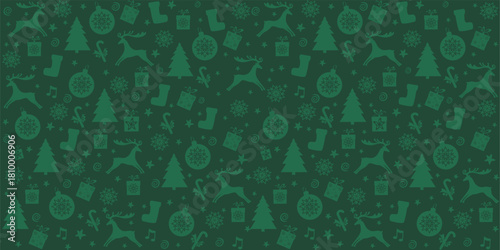 Christmas and New Year seamless pattern. Christmas green holiday background.  Good for textile fabric design, wrapping paper, website wallpapers, textile, wallpaper and apparel. vector illustration