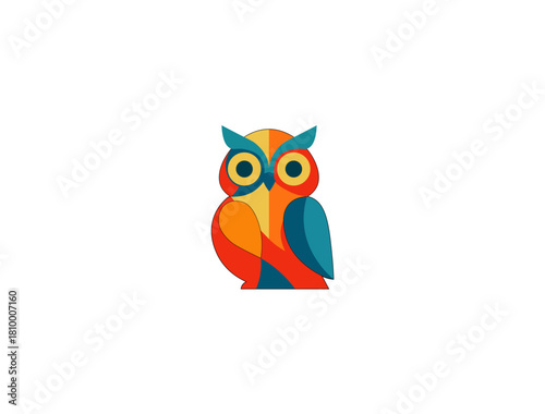 Vector illustration of a cartoon owl in a colorful bright coloring book