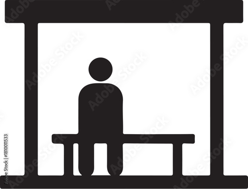 Silhouette of a person sitting on a bench at a bus shelter bus stop waiting on transparent background