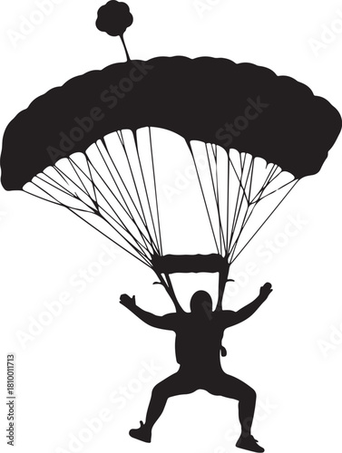 Skydiver Silhouette Descending with Parachute skydiving paragliding on transparent background