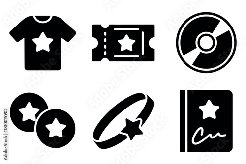Collection of merchandise and memorabilia items with star symbols