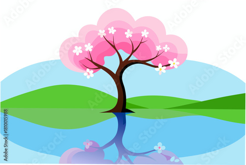 Cherry tree by the lake