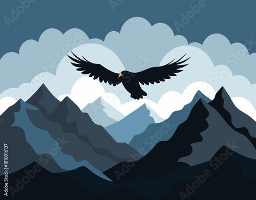 Eagle flying over peaks