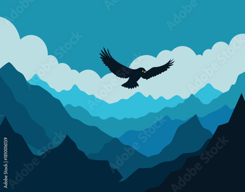 Eagle flying over hills