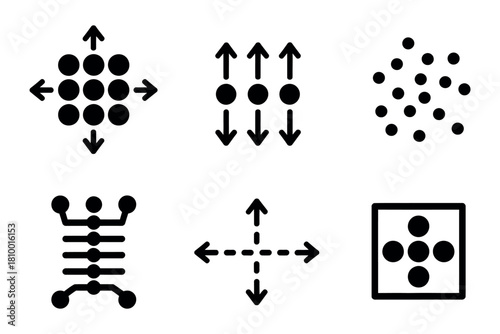 Abstract collection of directional and distribution icons symbolizing movement and data.