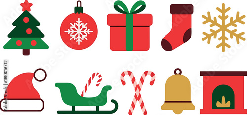 Christmas Holiday Icons Set with Festive Winter Elements Isolated on Transparent Background