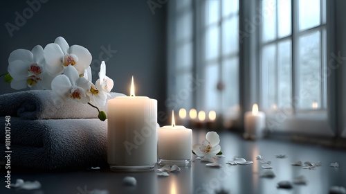 Spa and wellness background with soft towels and warm lights.

Peaceful beauty salon decor with flowers and candles
