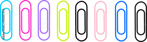 Colorful Paperclip Icon Set – Neon & Pastel Minimal Line Icons Collection