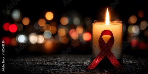 Christmas candle decoration with red bow and festive lights.

Candlelight symbolizing hope and love in a dark background