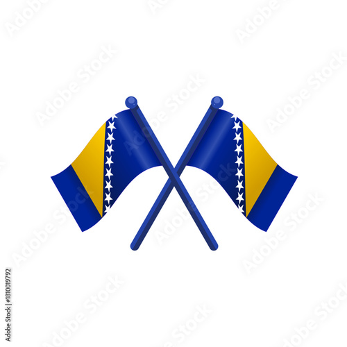 Two crossed bosnia and herzegovina flags waving illustration