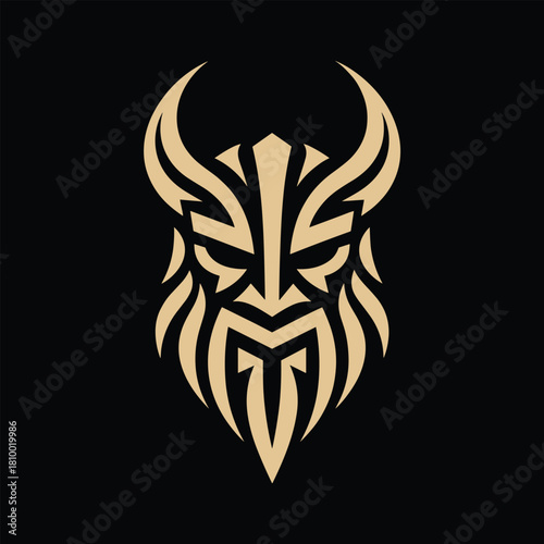 Tribal Viking Mask Logo with Horns 
