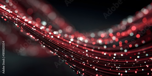 Flowing digital mesh with glittering bokeh lights and dots.

Red neon particle stream creating dynamic wave pattern