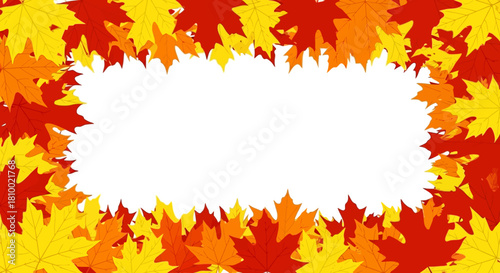 Autumn Horizontal Frame Border with Red, Orange, and Yellow Maple Leaves