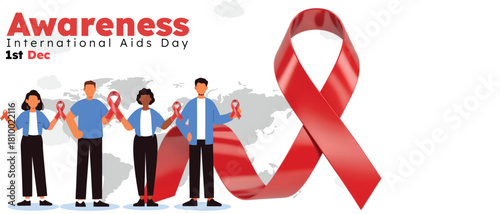 International AIDS Day Awareness Ribbon with Community Group.
