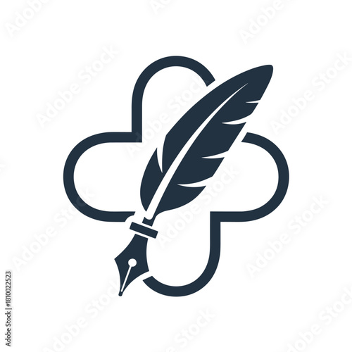 Quill Pen and Medical Cross Logo 