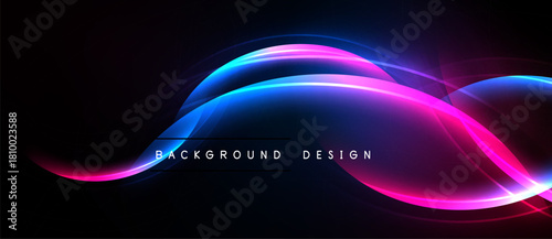 Abstract neon waves, vibrant blue, pink hues. Dark background creates dynamic visual effect. Modern design element.