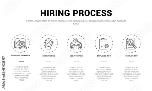 Hiring Recruitment HR Process Business Line Icon Set
