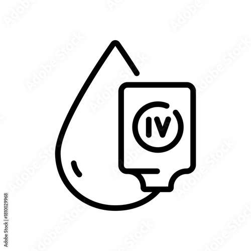 Intravenous therapy medical outline icon. Vector illustration of an IV drip bag, for healthcare apps, medical websites, and hospital-related visuals.