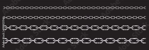 Chain vector. set of silver chains shape silhouette pattern, seamless repeatable isolated background. Chain icon. Chain brush set. Vector connection concept. 