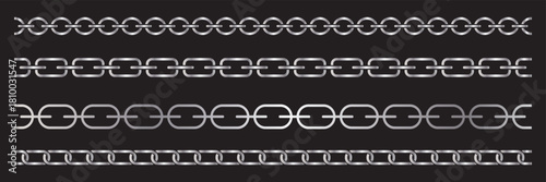 Chain vector. set of silver chains shape silhouette pattern, seamless repeatable isolated background. Chain icon. Chain brush set. Vector connection concept. 