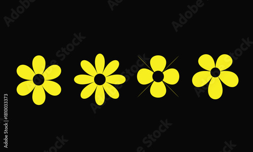 Yellow Flower Petal Icons Set – Simple Floral Vector Shapes on Black Background