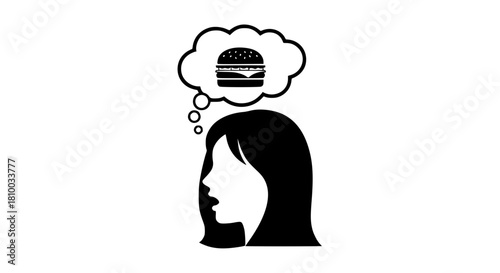 Woman hungry black white icon