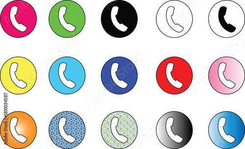 Diverse collection of colorful telephone call icons