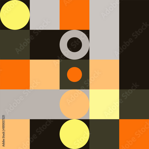 Bright background of squares and circles. Colorful festive background. Vector illustration