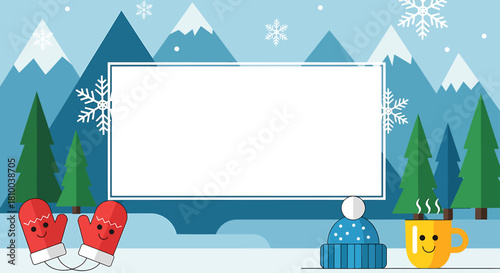 Cozy Winter Scene with Mittens, Hat, and Hot Drink Perfect for Holiday Greetings and Seasonal Designs