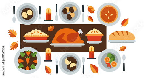 Thanksgiving Feast A Colorful Vector Illustration of a Delicious Holiday Spread