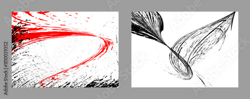 Strokes of black and red paint on a white background. Set of two templates. Graffiti element. Design template for the design of banners