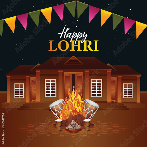 Vector illustration of sikh festival happy lohri greeting card