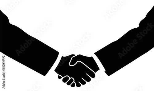 Handshake Silhouette Icon – Business Agreement Vector Illustration, ideal for corporate branding, contract presentations, startup pitch decks, website icons, business cooperation concepts.