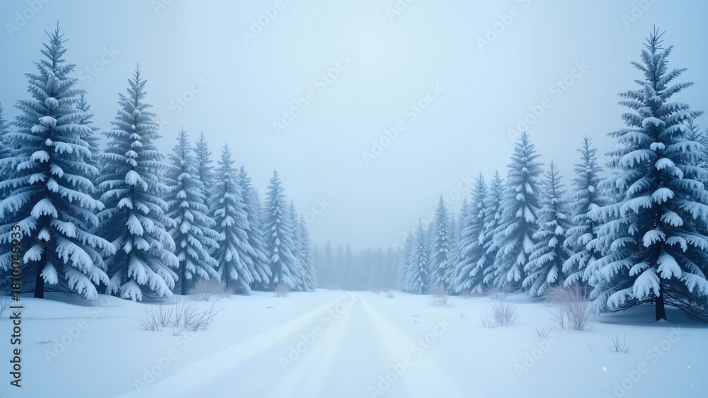 Naklejka premium blue winter landscape fir border with snow