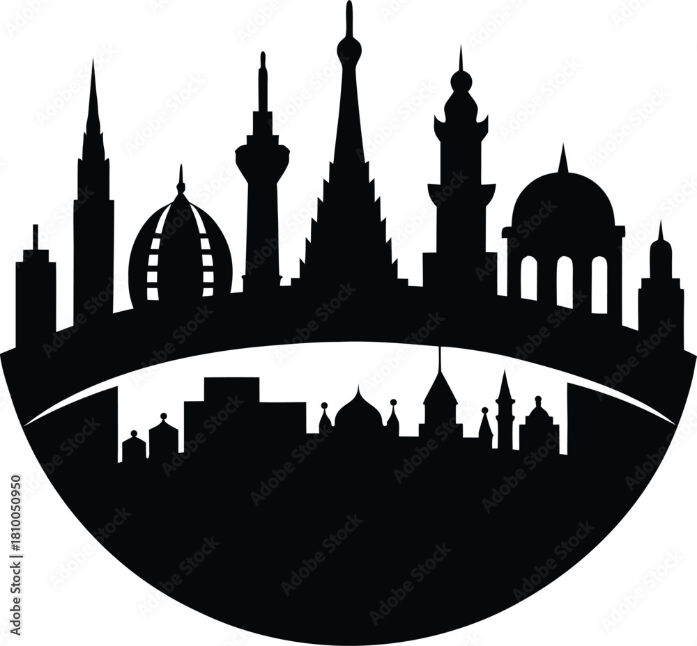 Fototapeta premium Black silhouette illustration of an iconic world landmark in clean minimal style Vector illustration
