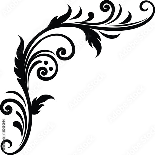 Elegant decorative corner flourish in classic black for refined ornamental design Vector illustration
