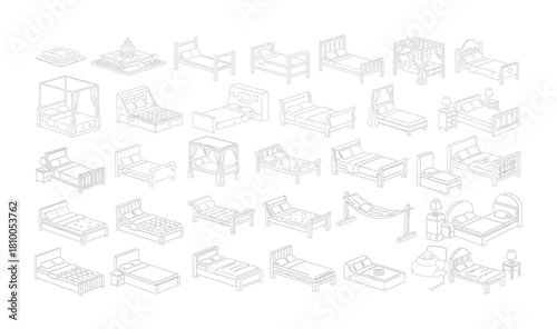 Collection of single bed illustrations with color options