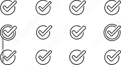 Grid of Simple Outline Check Mark Icons tick correct