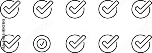 Group of Black Check Mark Icons in Circles tick correct