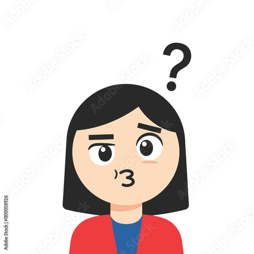 Confused Woman with Question Mark Illustration