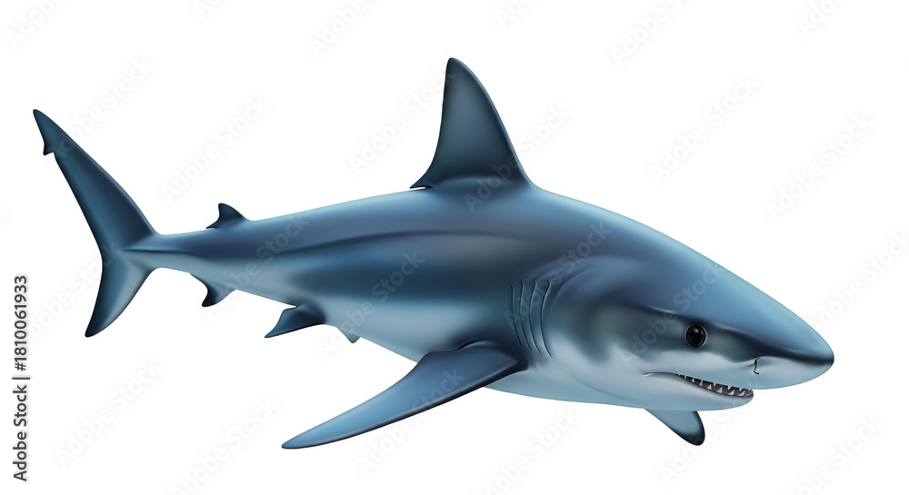 Fototapeta premium Blue shark swimming in dark water with sharp teeth visible ocean marine life