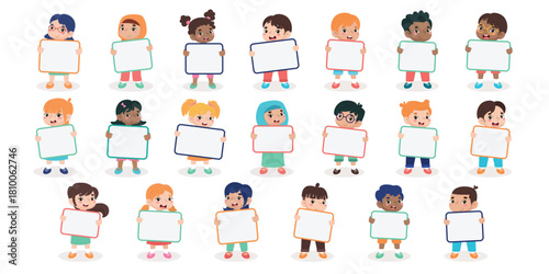 Diverse Children Holding Blank Signs Illustration Collection