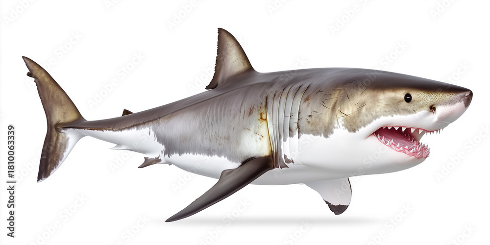 Naklejka premium Great white shark isolated on white background