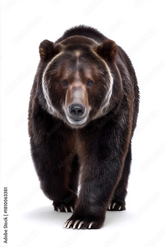 Fototapeta premium Grizzly bear walking forward on white background