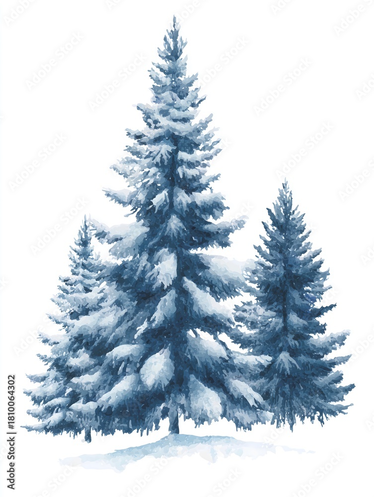 Obraz premium watercolor, snow covered pine trees with white background
