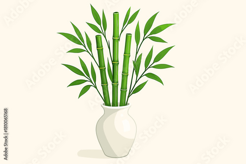 Elegant Bamboo Vase. Elegant white ceramic vase filled with vector illustration vibrant green bamboo shoots, minimalist and clean