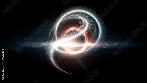 A deep cosmic black hole surrounded by a glowing event horizon, vibrant swirling light forming an elegant halo around the dark center, concept of space, astronomy, and cosmic phenomena